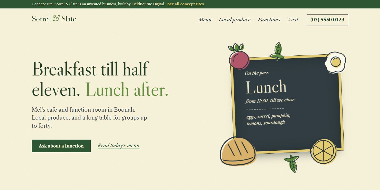 The first screen of the Sorrel & Slate concept site